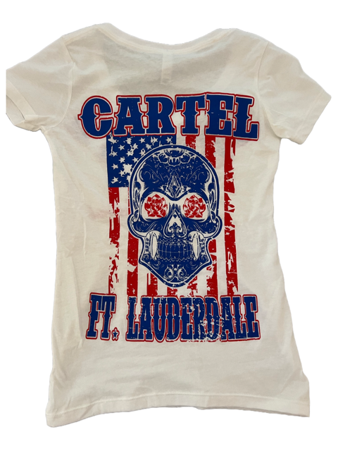 Ladies CARTEL Red White Blue Distressed flag