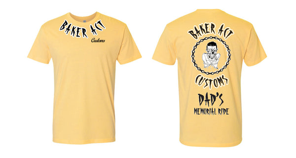 Men's "Dad's Memorial Ride" Pale Yellow & White Logo T-Shirt