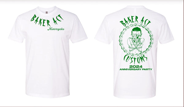 Men's "Anniversary Party" White with Green Logo T-Shirt