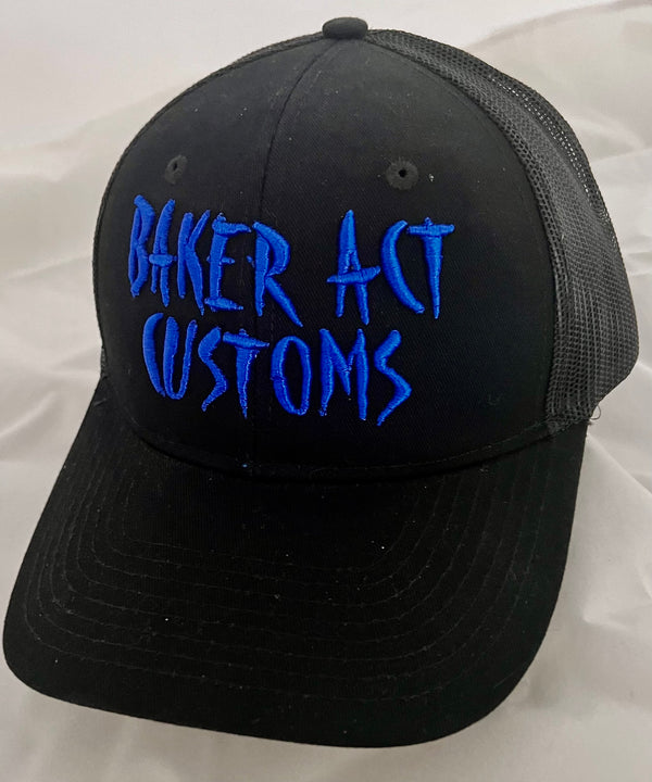 Snap Back Trucker Hat Black & Blue One Size