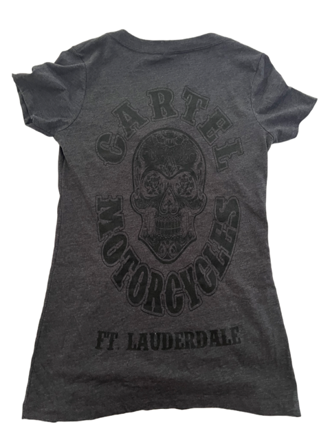 Ladies CARTEL Burnout Grey & Black Skull